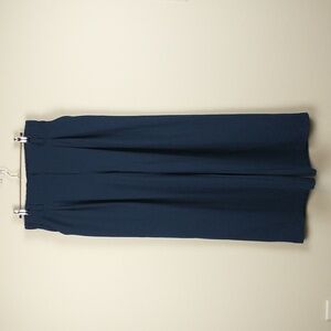 NEW HALARA Flex High Waist Plicated Waffle Knit Wide Leg Pants Large Petite Navy